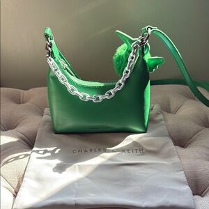 Charles & Keith Green Shoulder Bag with Chain Strap